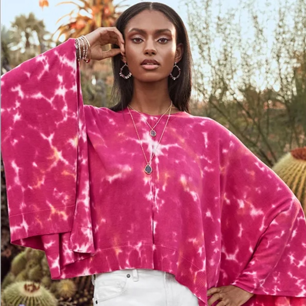 JOHNNY WAS Boho Hot Pink Hand Painted Poncho One Size